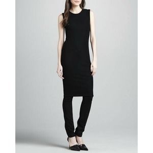 Vince Ribbed Pencil Dress Navy Fitted Sleeveless Knit Crew Neck Sheath S…